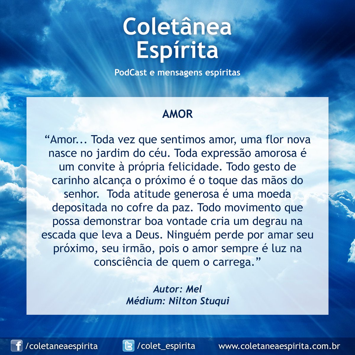 colet_espirita's tweet photo. Mensagem "Amor."  Acesse e ouça nosso podcast com palestras espíritas: https://t.co/tBQz8Ve0y3 #mensagem #espírita #espiritismo https://t.co/D3Zm1Rk2wO