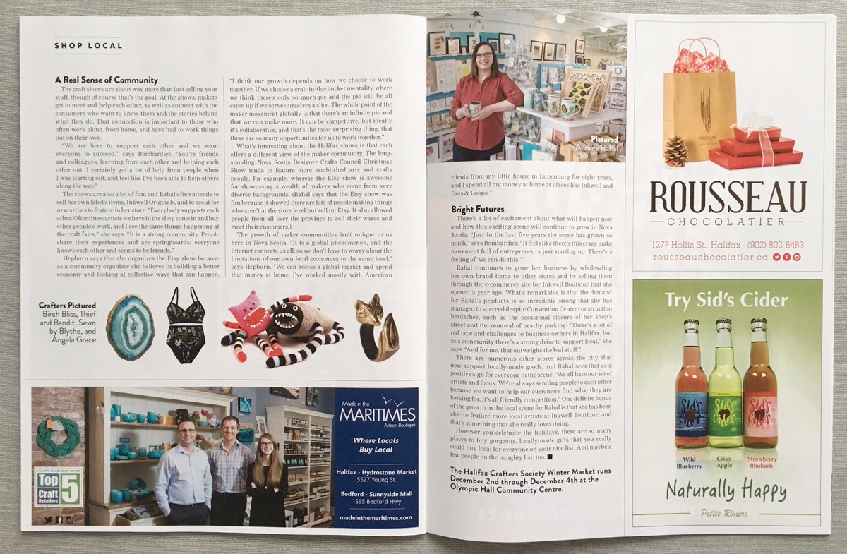inkwellboutique's tweet photo. We're interviewed in the latest @ConnectionsHFX! We had a lovely chat re: the #Halifax &amp; NS #handmade #community https://t.co/sJKJcyKrRn https://t.co/axfETVxl7q