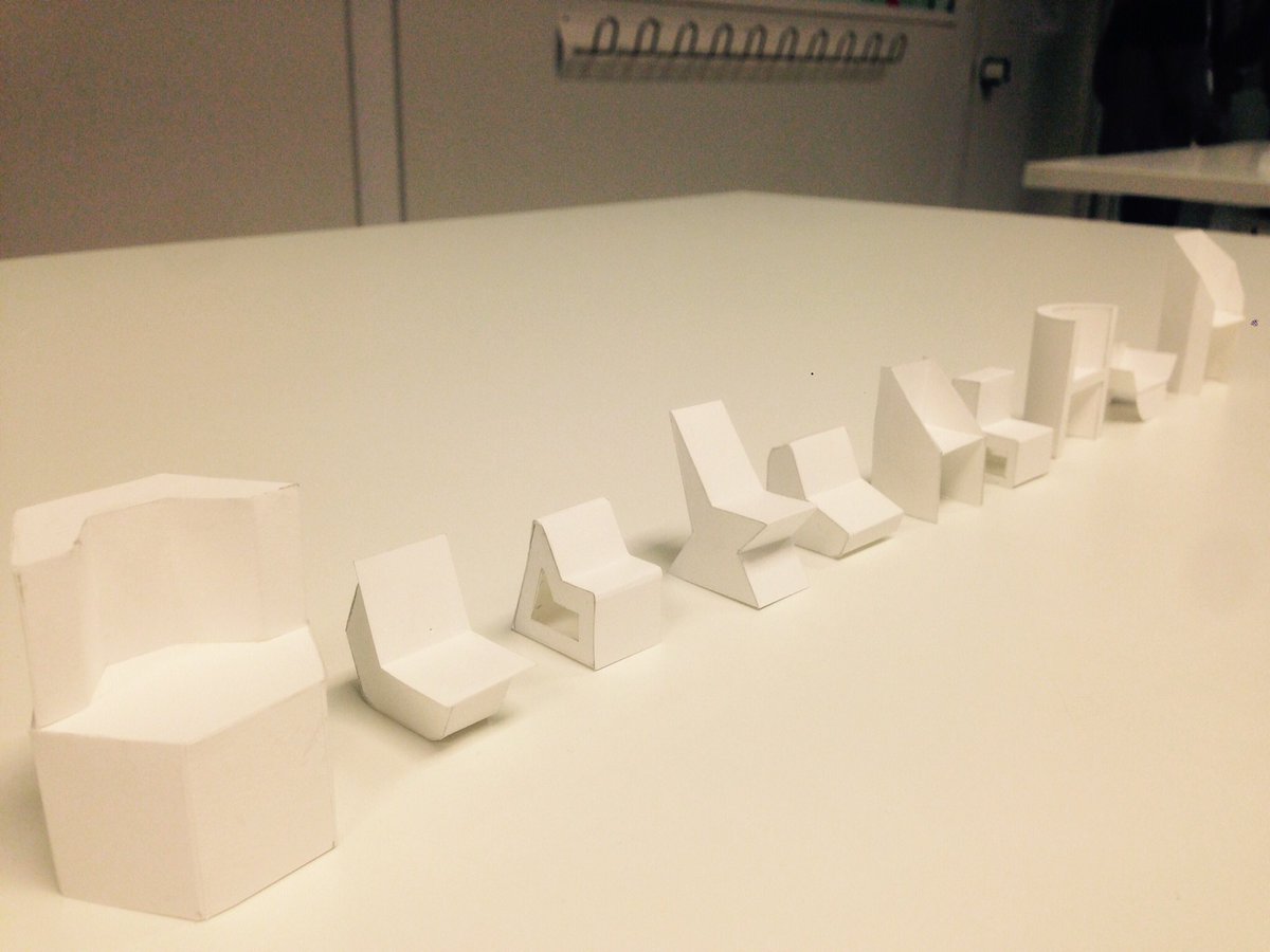 hiroshitsunoda's tweet image. Sketch models by paper. You can think with models. / 紙のスケッチモデル。モデルで考える。#designeducation  #sketchmodel #paper #デザイン教育 #スケッチモデル @lci_barcelona