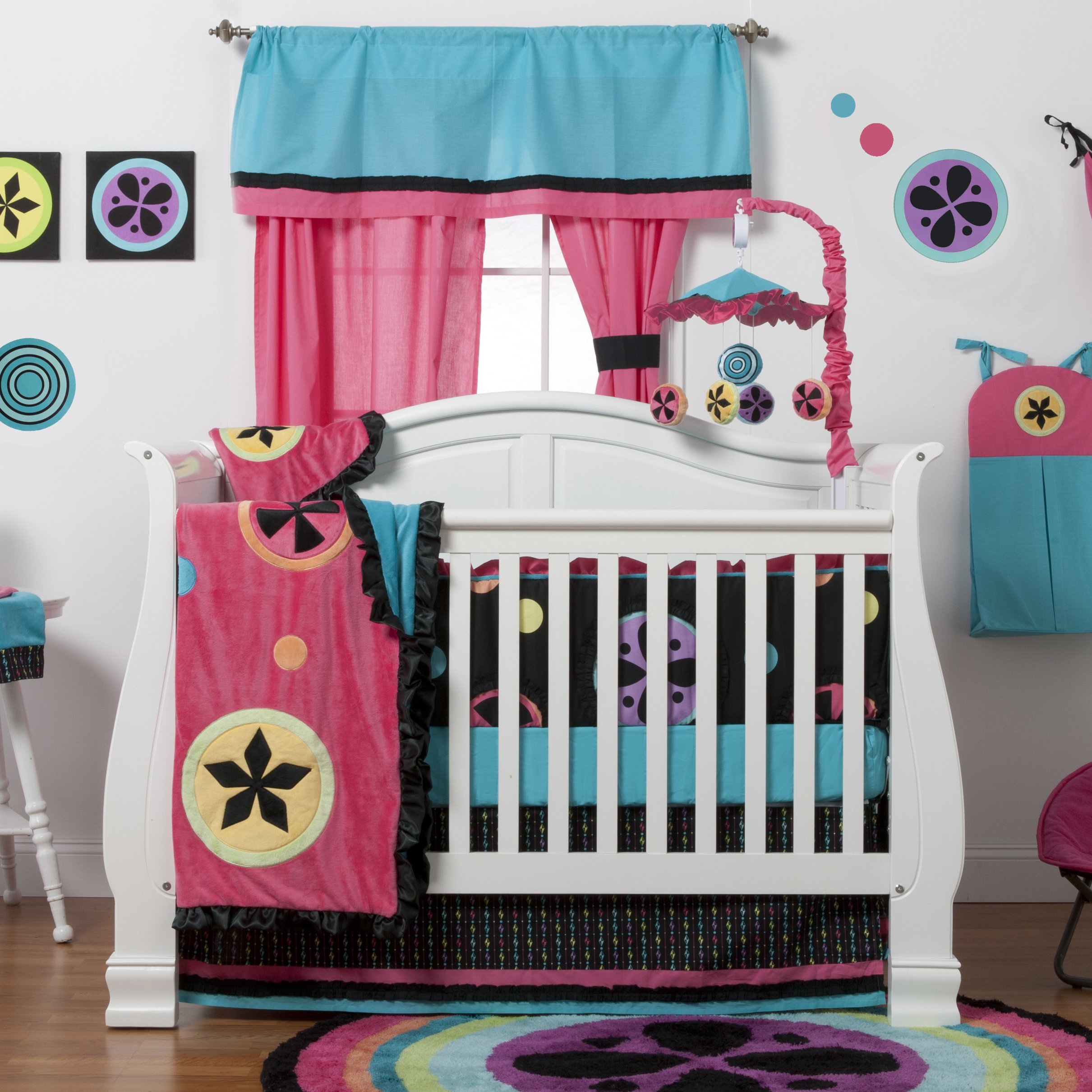 One Grace Place Sassy Shaylee Crib Bumper Black Pink and Purple 