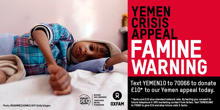 oxfamgb's tweet photo. #Yemen is just a step away from famine, but it's not too late to save lives. Text YEMEN10 to 70066 to donate £10* to the #YemenCrisis appeal https://t.co/uUp1GOKU0u