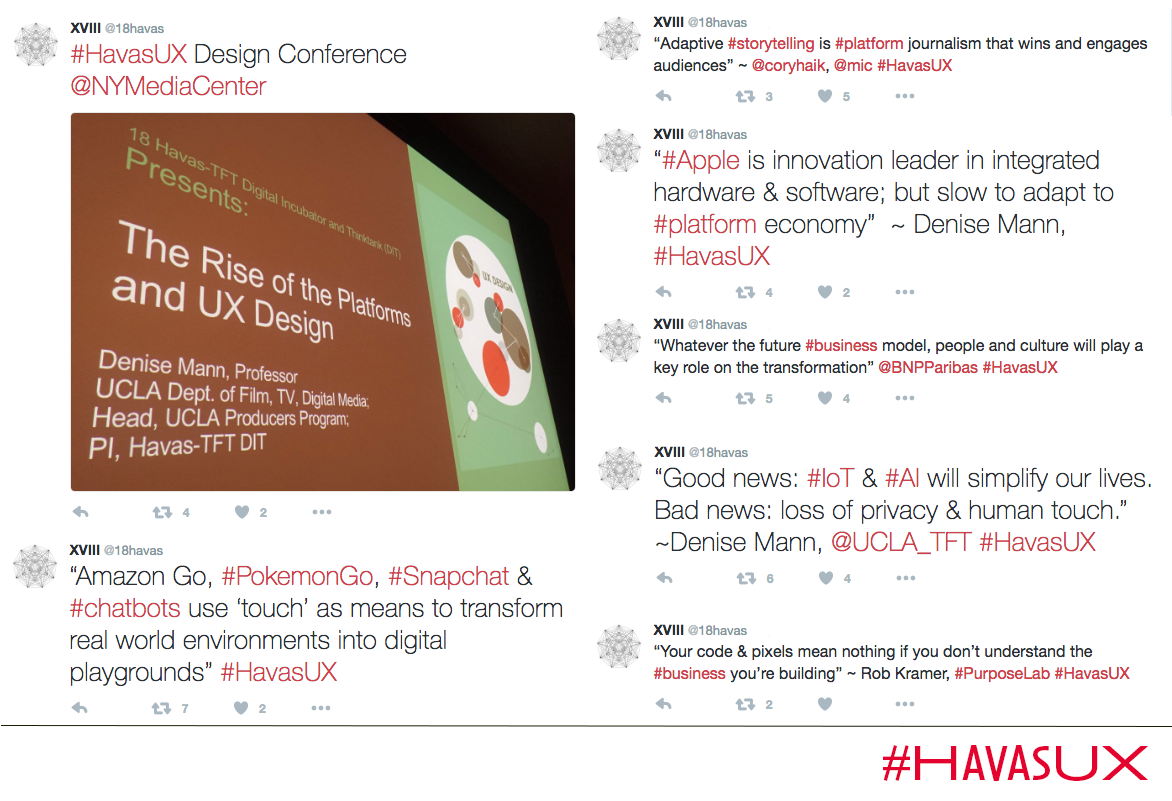 havascortex's tweet photo. Thank you to @UCLA_TFT, @BNPParibas, @mic, @coryhaik, #PurposeLab &amp; @havasnyc! ICYMI here are the top tweets from the #HavasUX Conference. https://t.co/L5eMPR3oa1