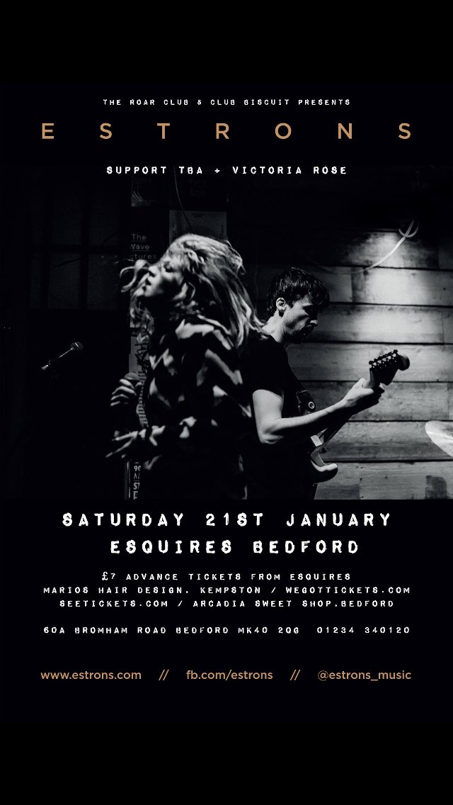 Details for Bedford Esquires in January, supporting @ESTRONS_MUSIC