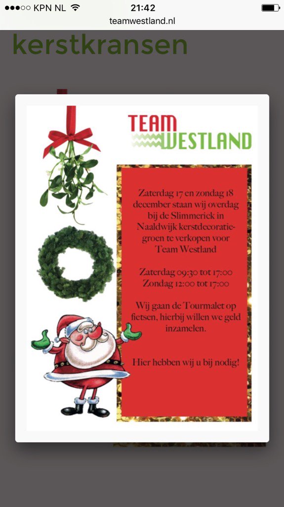 teamwestland's tweet image. Aankomend weekend verkopen we kerstdecoraties bij de Slimmerick. Alle opbrengst gaat naar Team Westland. Tot dan!