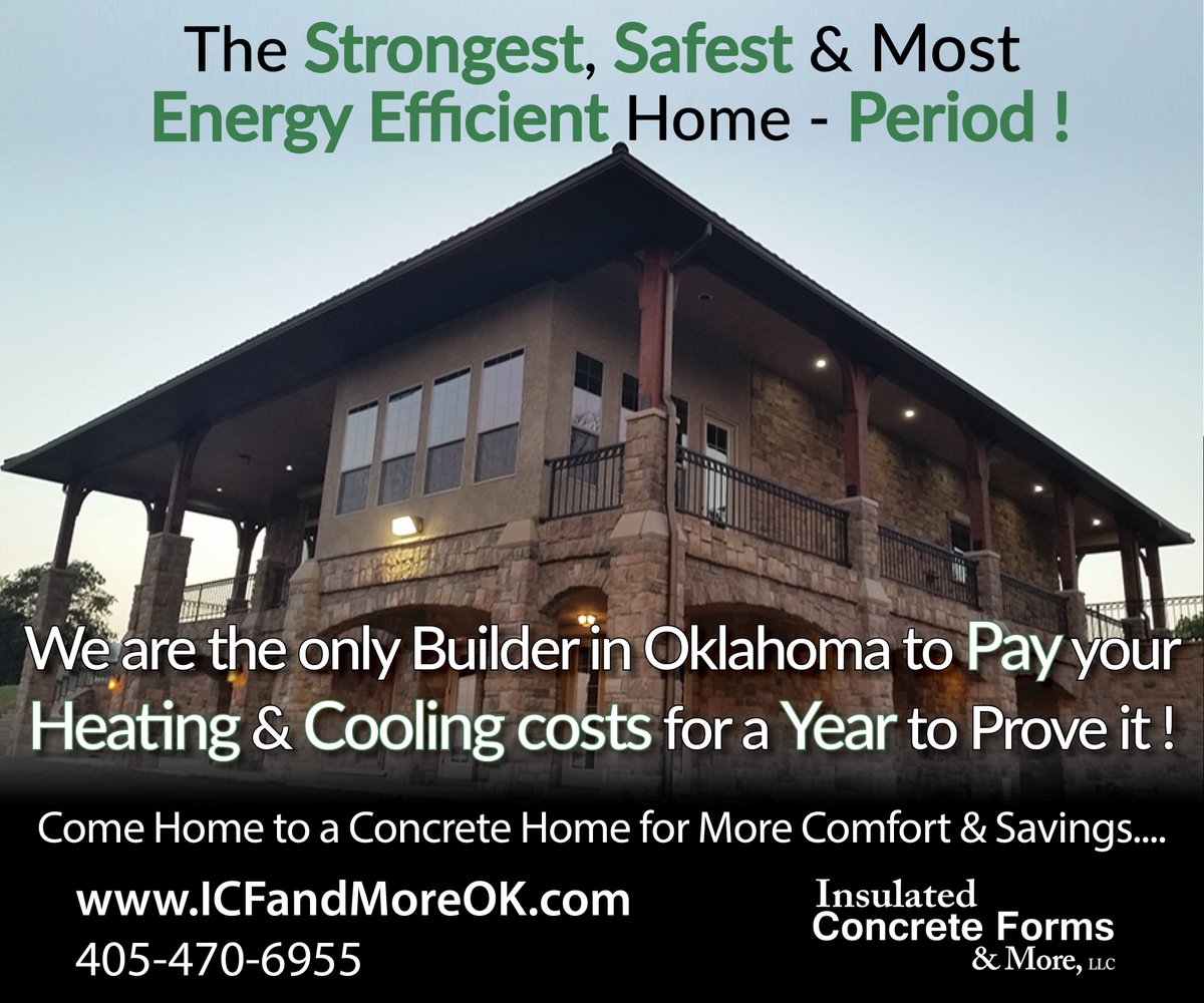 ICFandMoreOK's tweet photo. Strength, Safety &amp; Superior Comfort with #Concrete! To prove it - We Pay Your Heating &amp; Cooling Costs for a Year! https://t.co/pcioknD2DB https://t.co/dkba0bm2fB