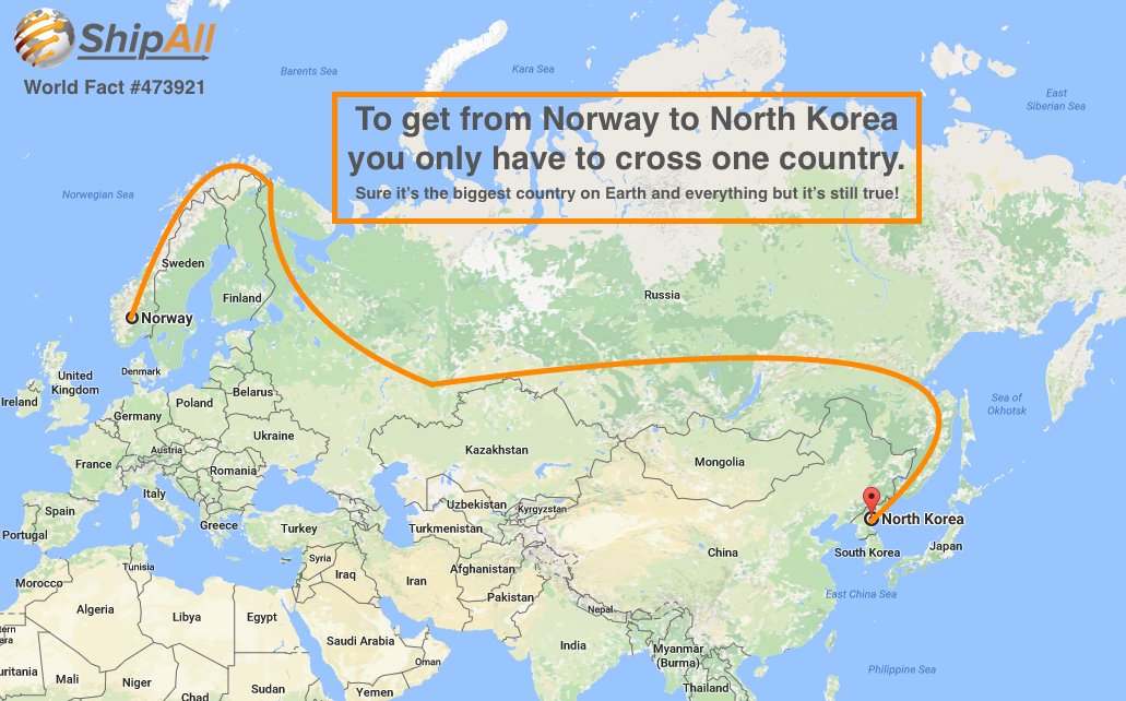 shipall's tweet photo. FACT: Norway and North Korea share a neighbor.
#SnowTires #ShipAll https://t.co/PAhduDRmrn