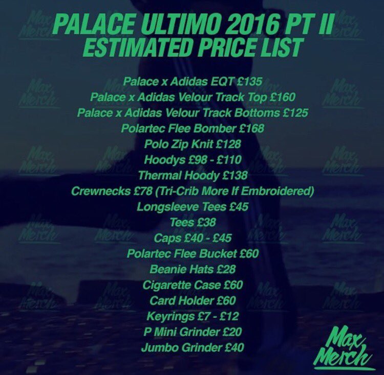 adidas x palace price list