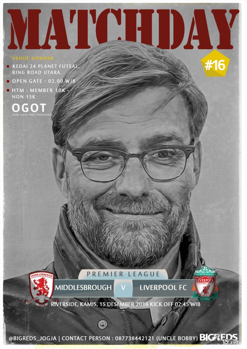 BIGREDSJOGJA's tweet photo. NOBAR MATCHDAY #16 | MIDDLESBROUGH V #LFC | KAMIS, 15/12/2016 | PKL.02:00 | KEDAI 24 PLANET FUTSAL | HTM 10K/15K | teaser by @icchanksaja https://t.co/VeNqn6pZ85