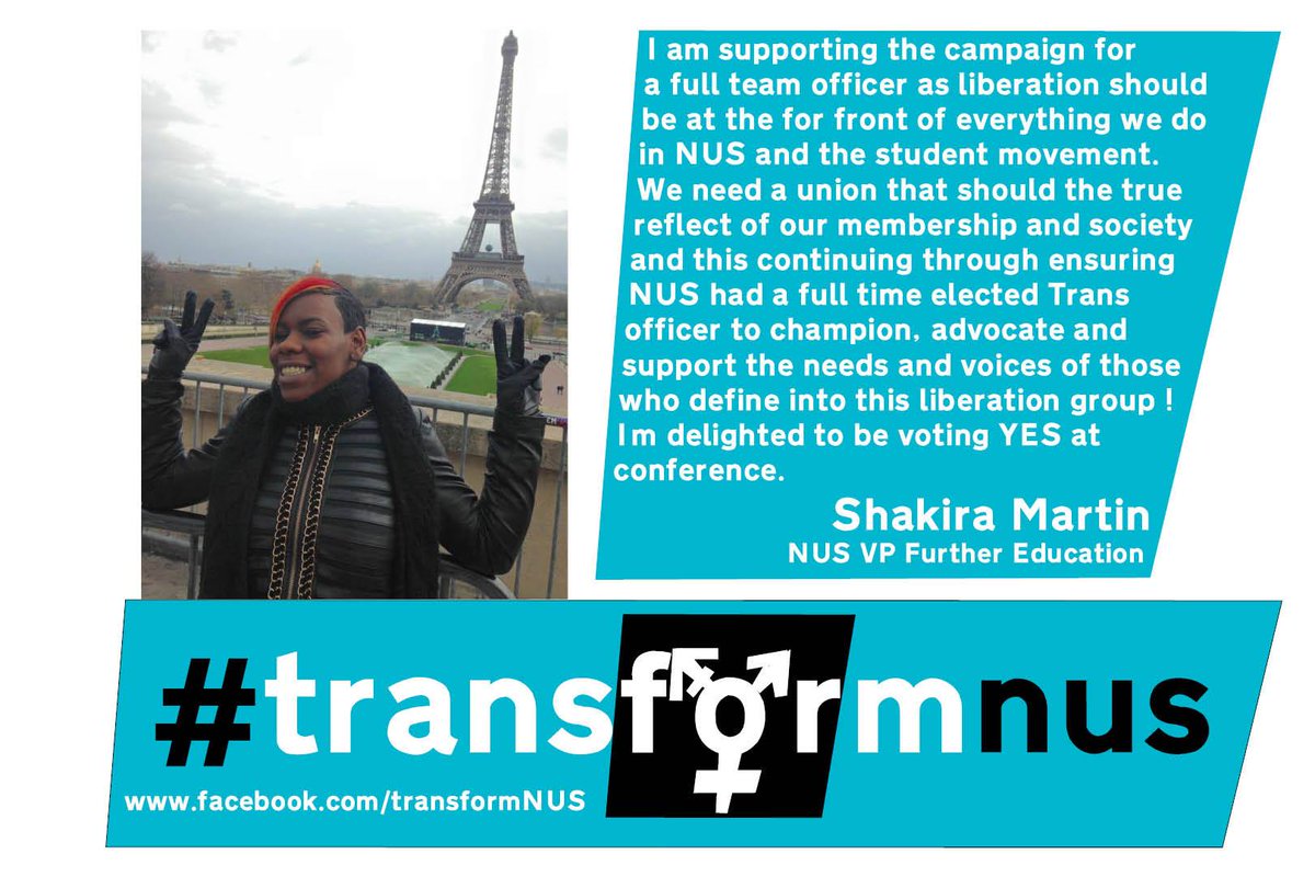 saveNUStrans's tweet photo. Check out why @ShakiraSweet1 supports a FTO NUS Trans Officer and NUS Trans Campaign #NUSSC2016 #TransformNUS https://t.co/Xnt9UNdZtK