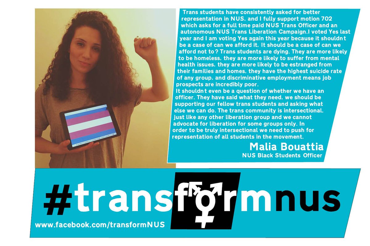 saveNUStrans's tweet photo. Check out why @MaliaBouattia supports a FTO NUS Trans Officer and NUS Trans Campaign #NUSSC2016 #TransformNUS https://t.co/KrtHmnp3QE