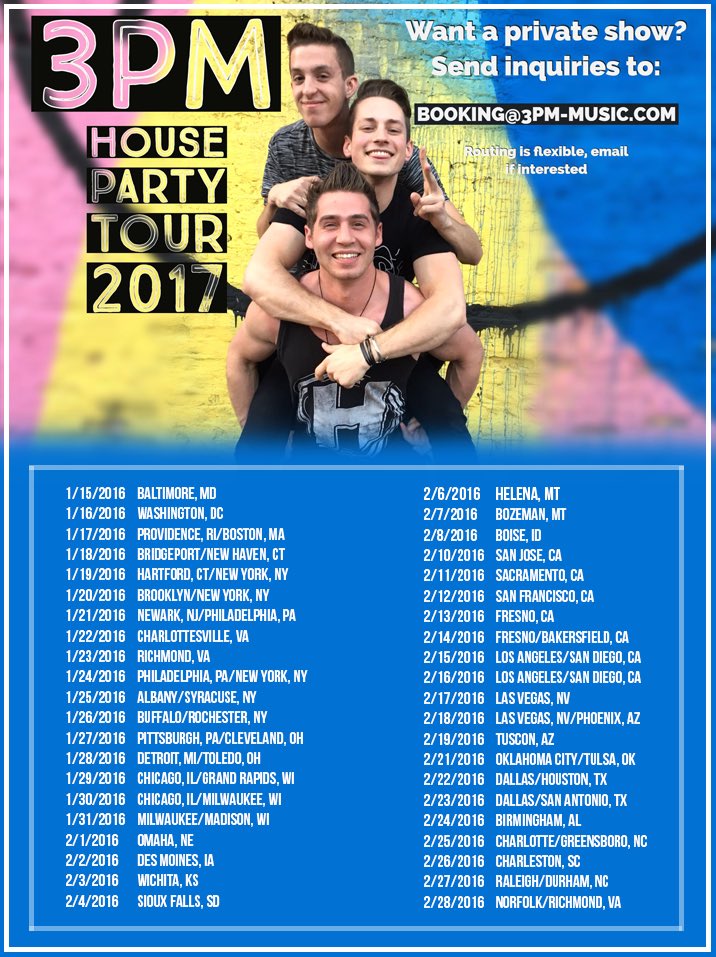 SkywardStory's tweet photo. ANNOUNCEMENT: Party with us on our NATIONAL house party tour! See when we'll be in your city and email booking@3PM-music.com to book a show! https://t.co/Mx7BLszSTo