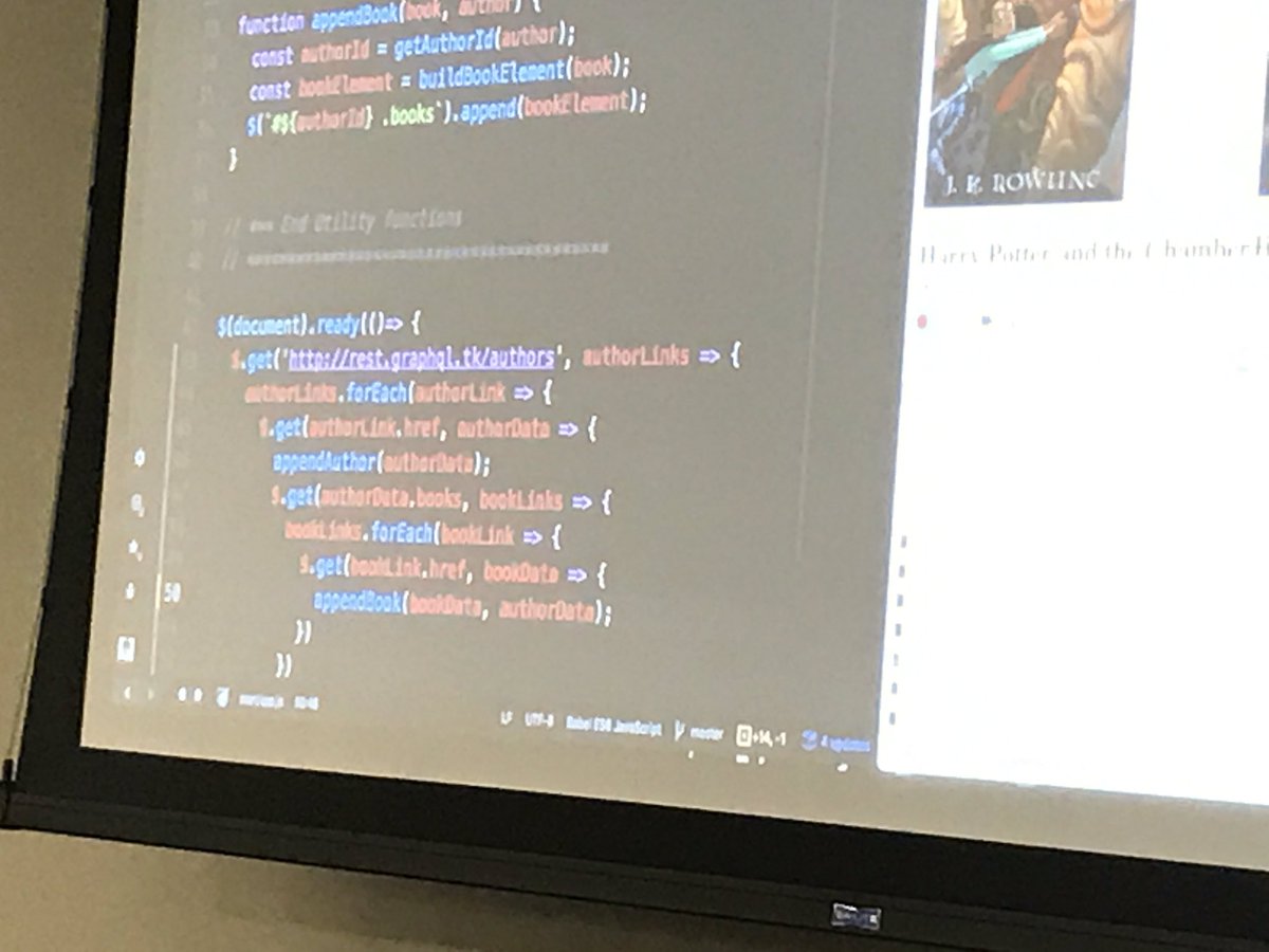 AndrewRota's tweet image. I love @laneykuenzel's & @rbzhu's approach of starting w/ jQuery + REST to demo "why GraphQL?" - @BostonReactJS #GraphQL @WayfairEng