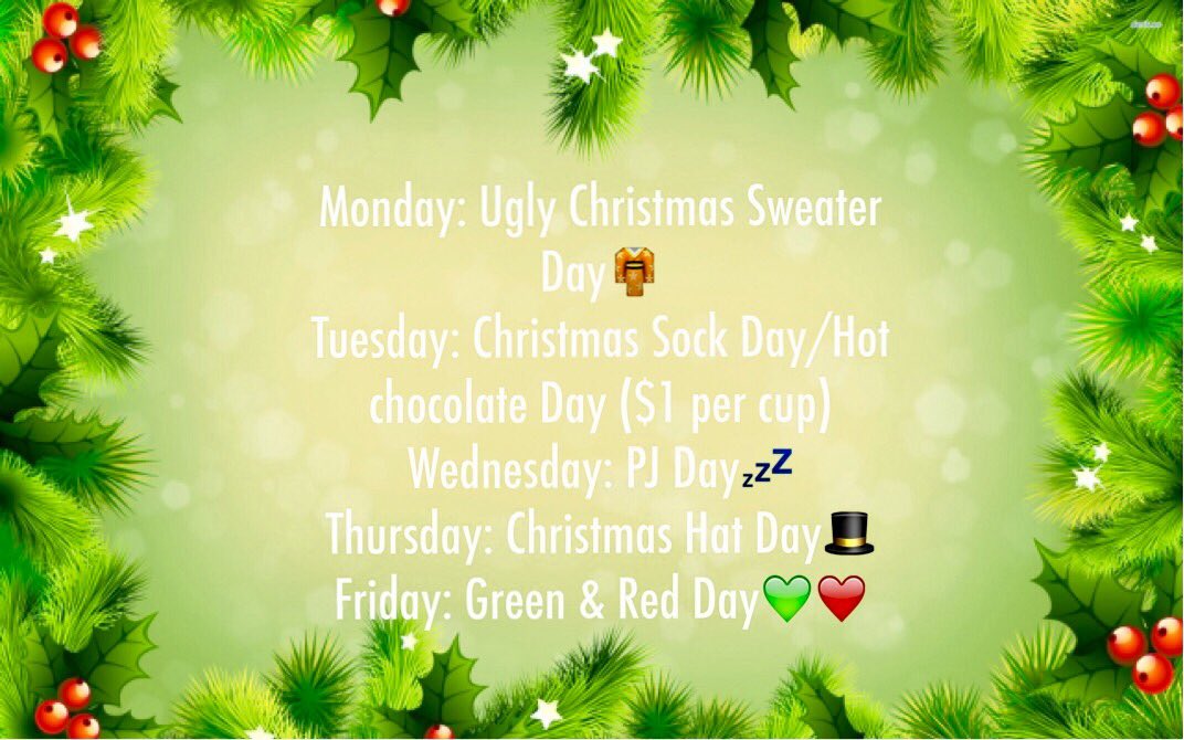 korahstudentco's tweet photo. December 19th-23rd💚🎄❤️ Have a very merry week😛 https://t.co/9J7BiclKsA