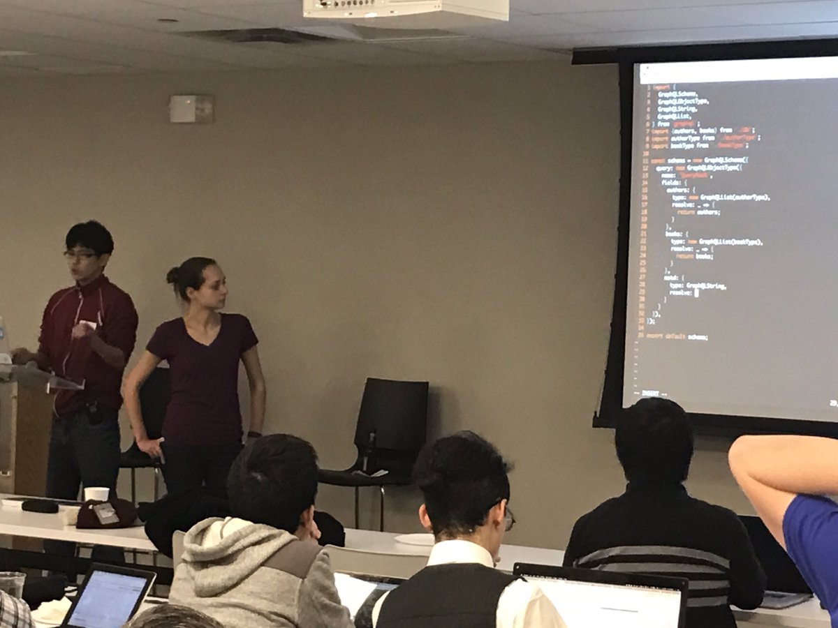 AndrewRota's tweet image. Great #GraphQL workshop w/ live coding + pro tips from @laneykuenzel and @rbzhu at the @BostonReactJS meetup at @WayfairEng tonight! Thanks!