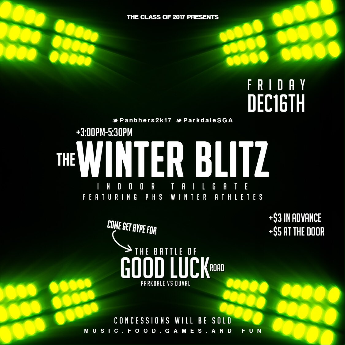 Panthers2k17's tweet photo. #TheWinterBlitz Indoor Tailgate βοΈ
ft. PHS Winter Athletes ππΎπ
12/16/16 β’ 3 - 5:30 PM
(Special offer: SIGN UP W/ TIDE TO PAY $3 in adv!) https://t.co/7bBRPZzEQO