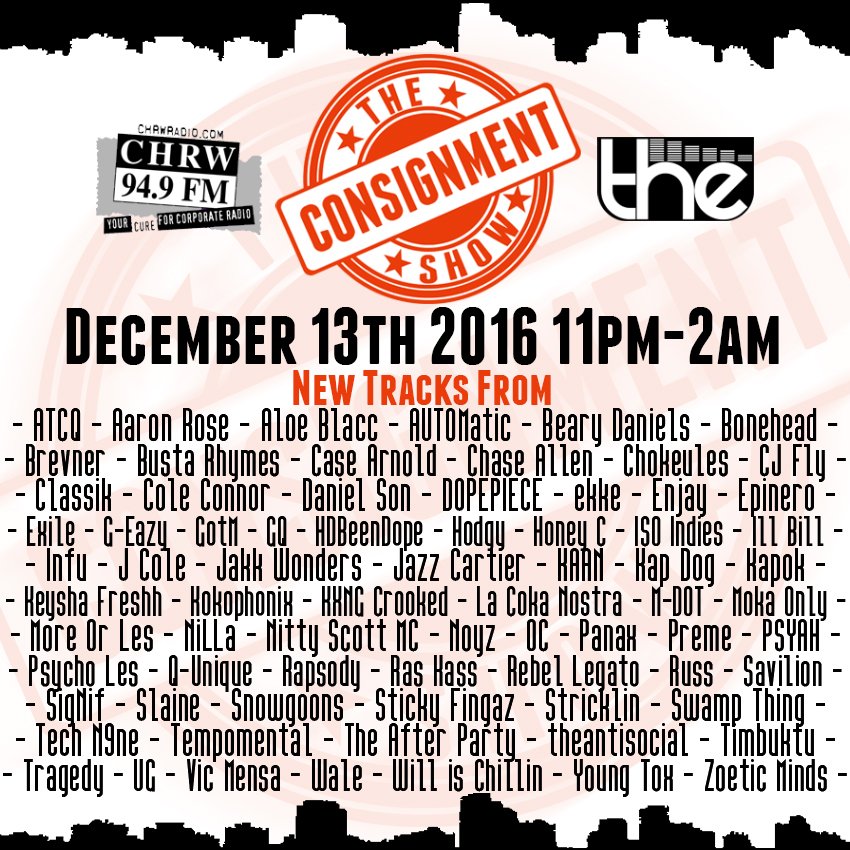 Peep the lineup for tonights show and tune in at 10pm on CHRW 94.9fm!!!