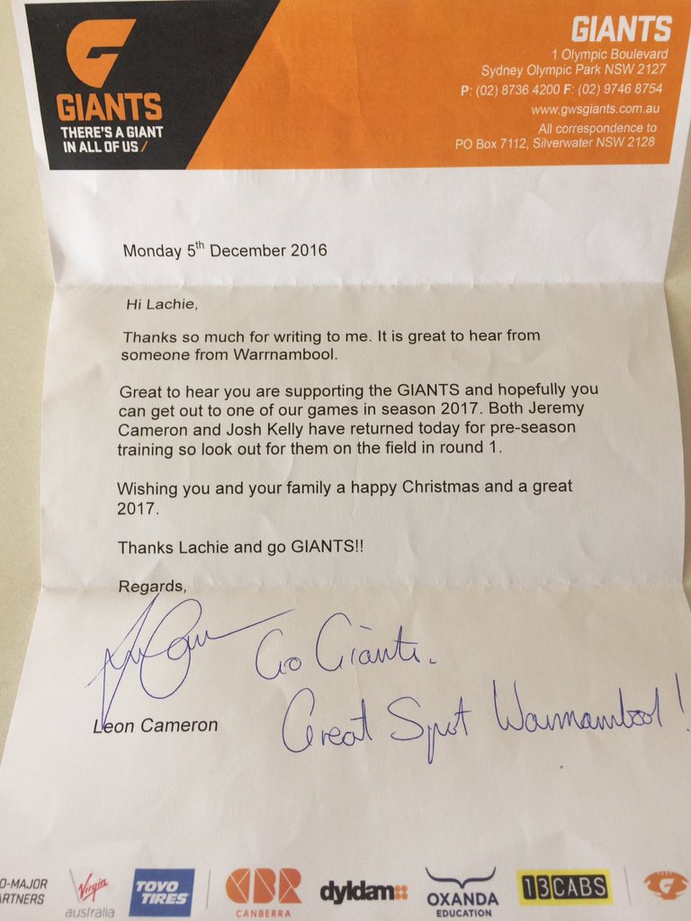 skete44's tweet photo. @GWSLeon @GWSGIANTS thanks Leon for the letter the boy was stoked #boolboy https://t.co/O6MyA0HAUi