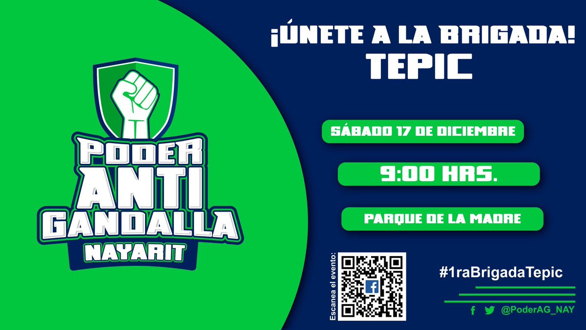 PoderAG_Nay's tweet image. #1raBrigadaTepic inicia este Sábado 17 a las 9:00 hrs. en el Parque de la Madre. ¡ÚNETE! #PoderAG
Informes DM.