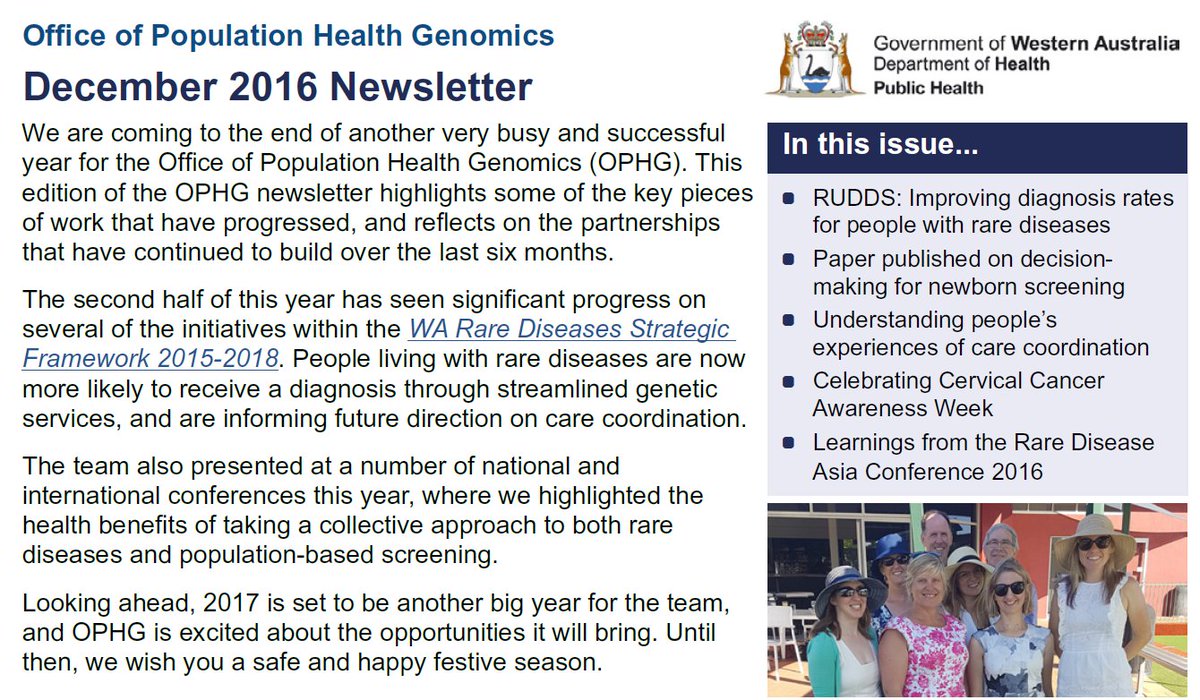 Karla_Lister's tweet photo. WA Health's Office of Pop Health Genomics released its Dec newsletter Email genomics@health.wa.gov.au for a copy or stay tuned for snippets https://t.co/OZB6ZkWBmn