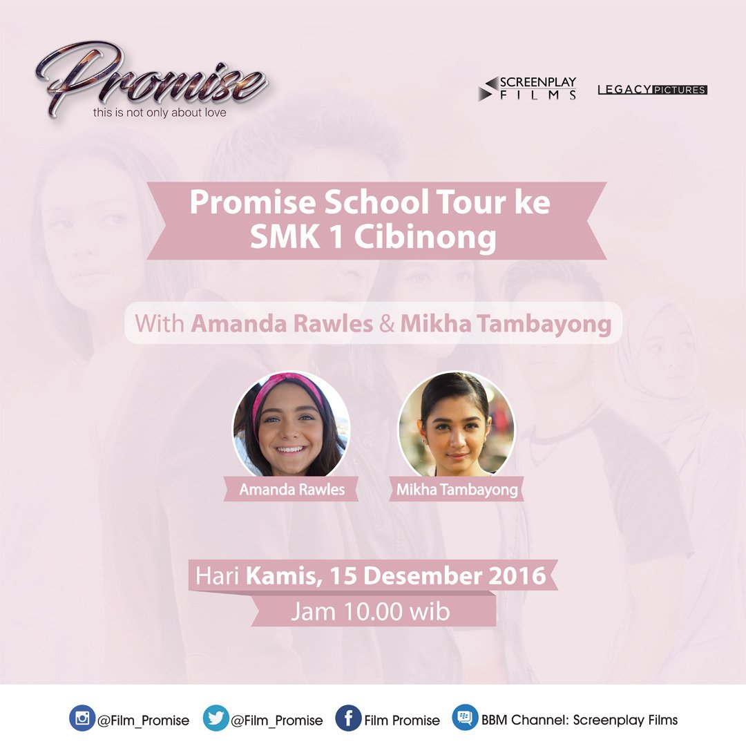 SCP_Films's tweet photo. Haii Cibinongg #promiselovers Besok kita ke @smk1cibinong with @amandarawles dan @miktambayong Besok tanggal 15 Desember 2016 jam 10.00 WIB https://t.co/B6nzNzFvSf