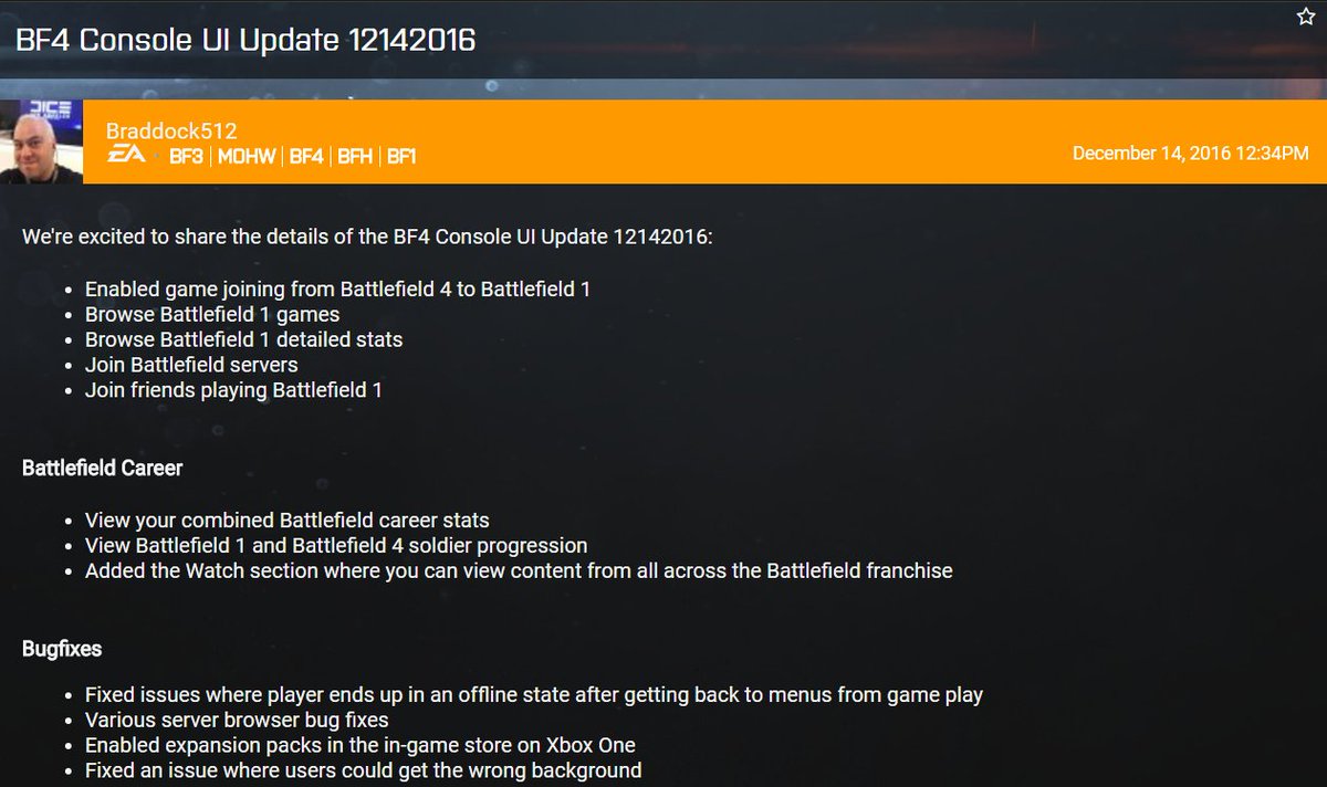 Battlefield Bulletin It S A New Update For The Bf4 Console Ui Bug Fixes And Some Features For Easy Browsing Between Both Games Bf1 And Your Stats