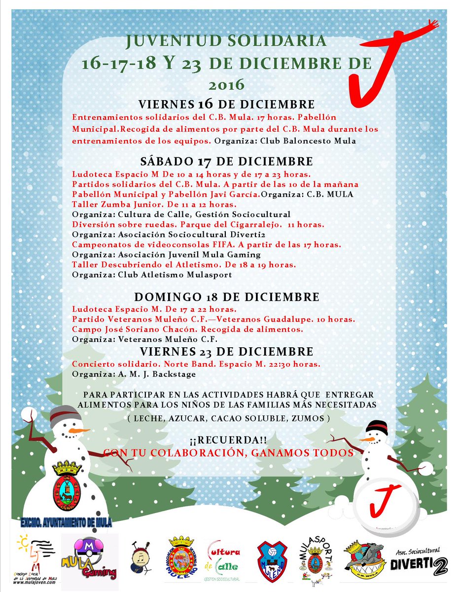 FIN DE SEMANA SOLIDARIO
16,17,18 Y 23 DE DICIEMBRE
OS ESPERAMOS A TOD@S