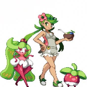 ドット絵でマオちゃんとアマージョとアマカジ アママイコさんはスペースの関係上いません
#pixelart 