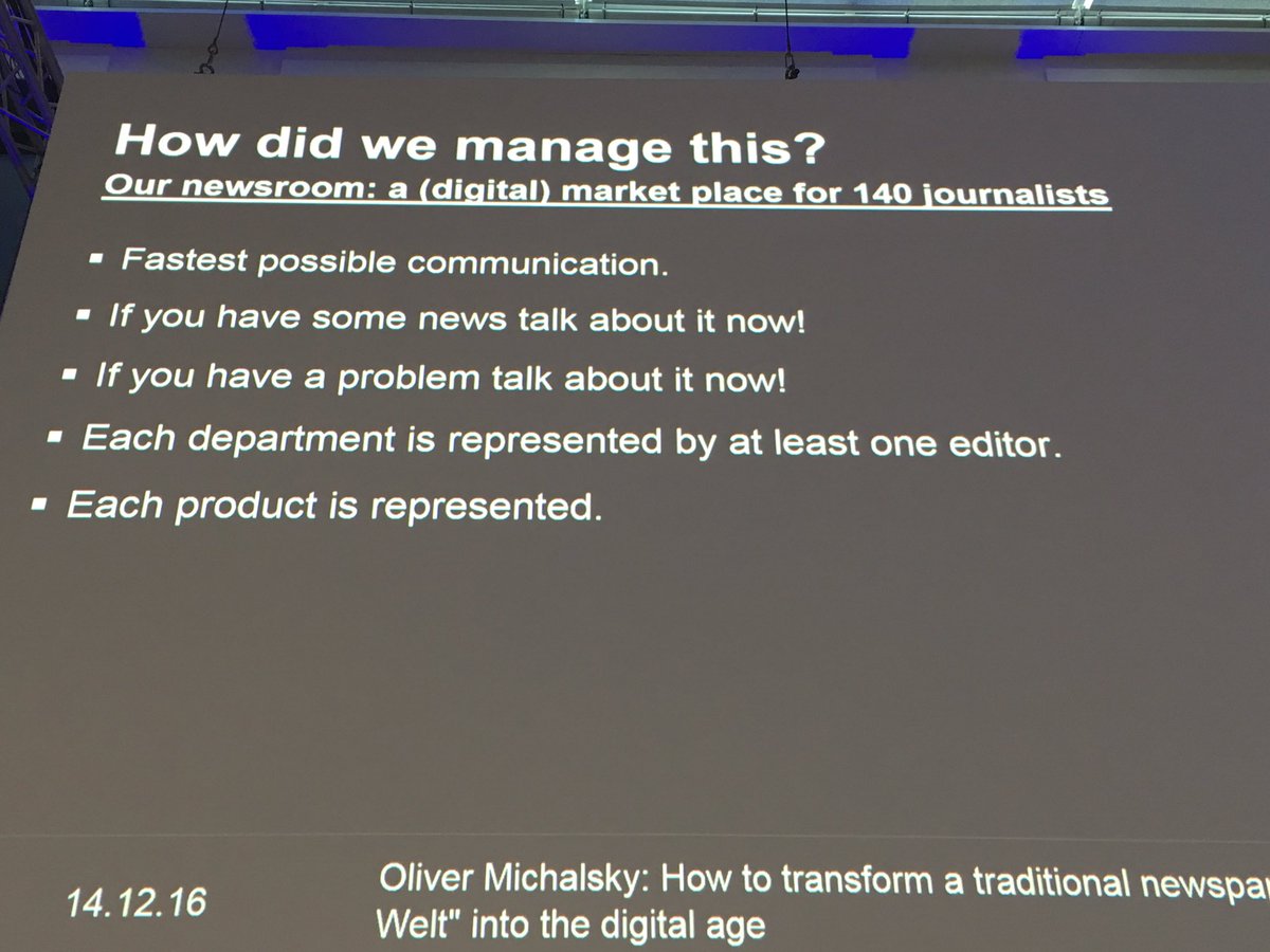 encz's tweet photo. This is how @welt's #newsroom works: communicate asap and with all editors/products. #digitalfirst #scc2016 #media https://t.co/s84kD3247n