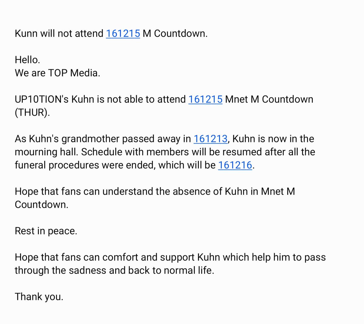 mhp0910's tweet photo. 삼가 고인의 명복을 빕니다🙏ㅜㅜㅜ
Translation of the notice. RIP Kuhn's grandmaㅜㅜㅜ

#업텐션 #UP10TION #쿤 #KUHN https://t.co/MhQwdlHp84