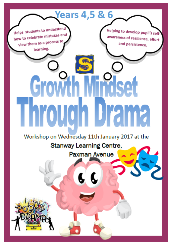 SFLearningCEN's tweet photo. Growth Mindset with @PopUp_Drama on Wed 11th Jan 2017 is aimed at Y4,5 &amp; 6 pupils. Please email eva.marney@sflc.org.uk to book pupils places https://t.co/wWUmaK64jH