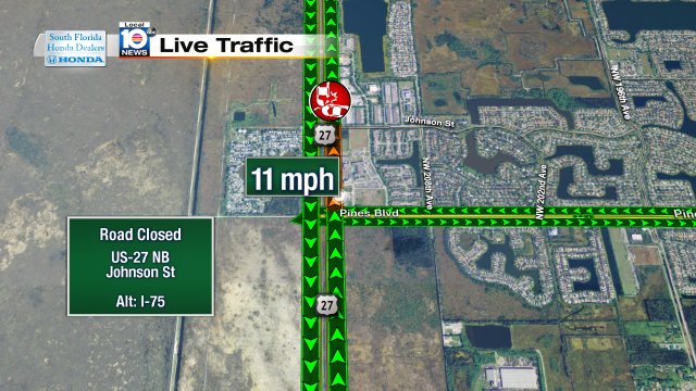 #TrafficAlert Road closed due to crash! US-27 NB closed at Pines Blvd https://t.co/K3JqKE97my