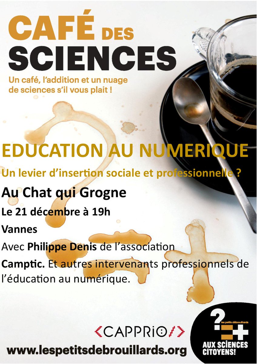 PetitsDebVannes's tweet image. RDV le 21 décembre à 19h pour débattre autour du thème de l&apos;Education au numérique ! @leChatquiGrogne  #capprio #Sciencetour