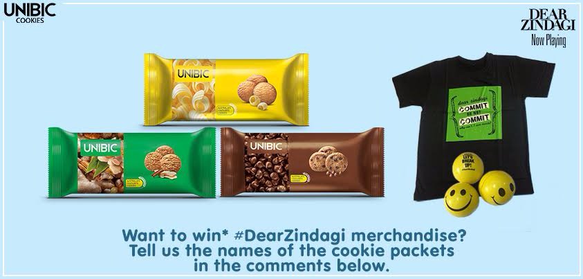 UnibicCookies's tweet photo. Particpate in the  contest and grab a chance to win #DearZindagi merchandise. #Contest https://t.co/N219jgURLS