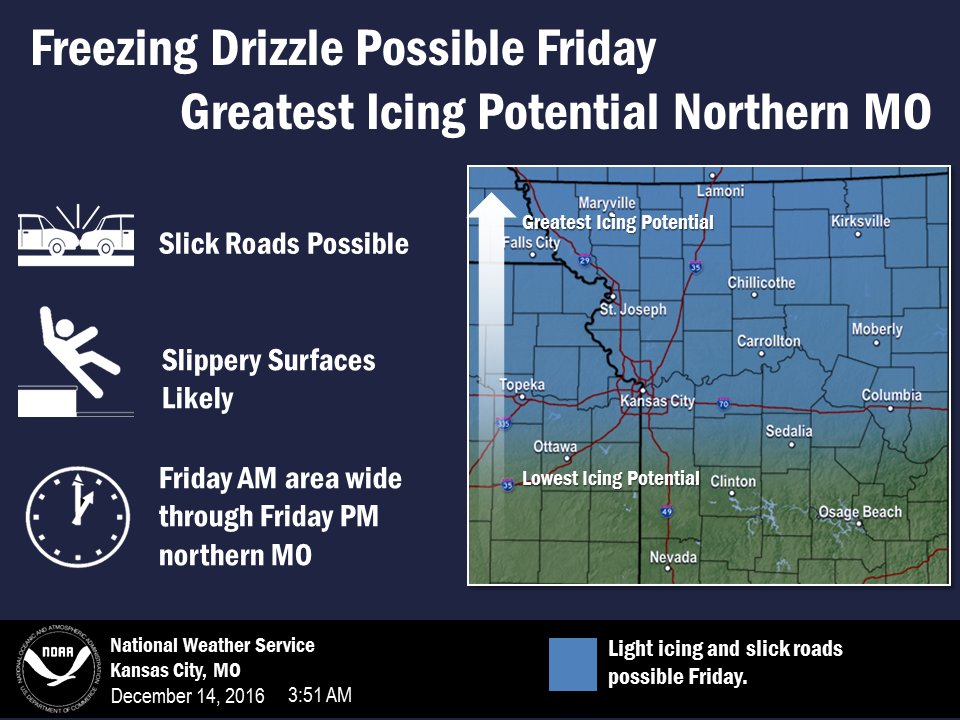 NWSKansasCity's tweet photo. Freezing drizzle possible for Fri AM commute. Light snow poss. Sat. Dangerously cold w/ wind chills between -10 and -25 Sun AM. https://t.co/sibDBmDNGj
