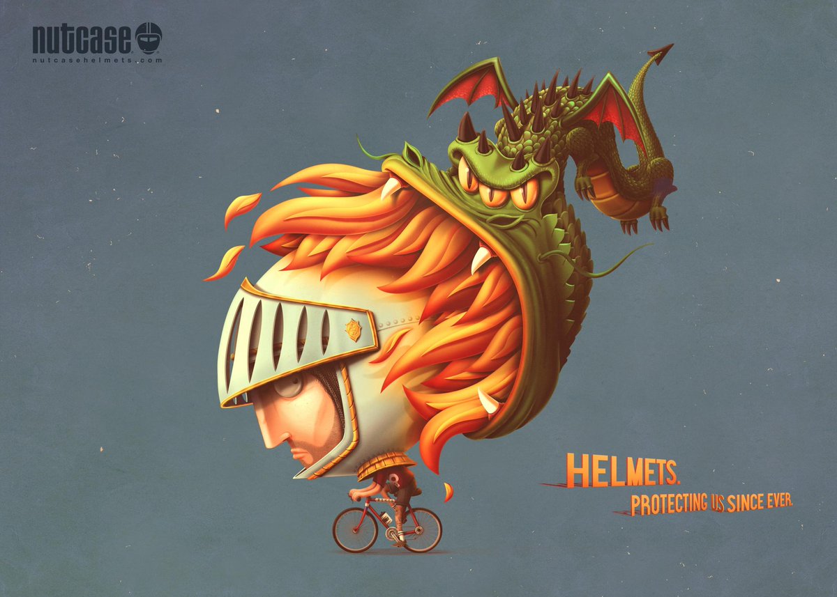 Envelop's tweet image. The @Communitarians vroeg BAKEA om i.o.v. @nutcasehelmets een serie te tekenen die uitbeeldt dat hoofdbescherming iets 'van alle tijden' is.