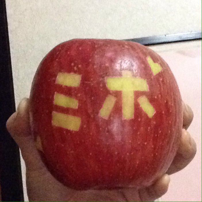 わたなべ 文字入りリンゴの作り方 1 好きに使えるリンゴ畑を用意します 2 シールを作ります 3 青いリンゴにシールを貼ります 4 赤くなるようによく日に当てます 5 収穫したらシールを剥がします 6 リンゴ10キロを箱に詰めて推しメンのいる園に送ります 7