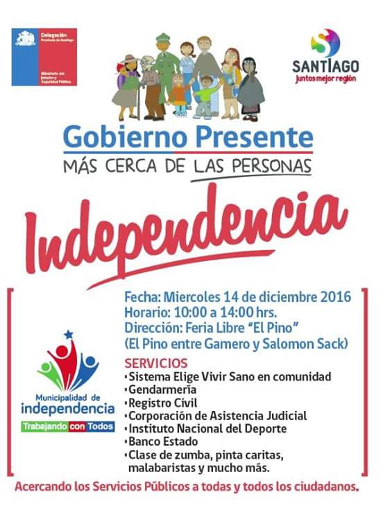 DelegacionStgo's tweet photo. Hoy #GobiernoPresente en #Independencia estaremos junto a @Muni_Indep atendiendo a vecin@s en la #FeriaLibreElPino https://t.co/2p5doXW3Y4