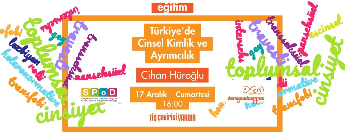 Demgoodcoffee ve SPoD, işaret dili çevirili "Türkiye'de Cinsel Kimlik ve Ayrımcılık" eğitimi düzenleniyor. facebook.com/events/9983903…