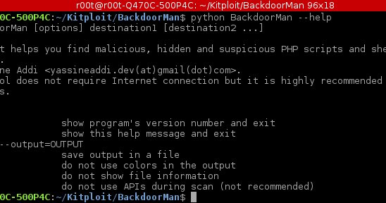 KitPloit's tweet image. BackdoorMan - Toolkit That Helps You Find Malicious, Hidden And Suspicious PHP… goo.gl/8wVGzj #BackdoorMan #Detection #Discover