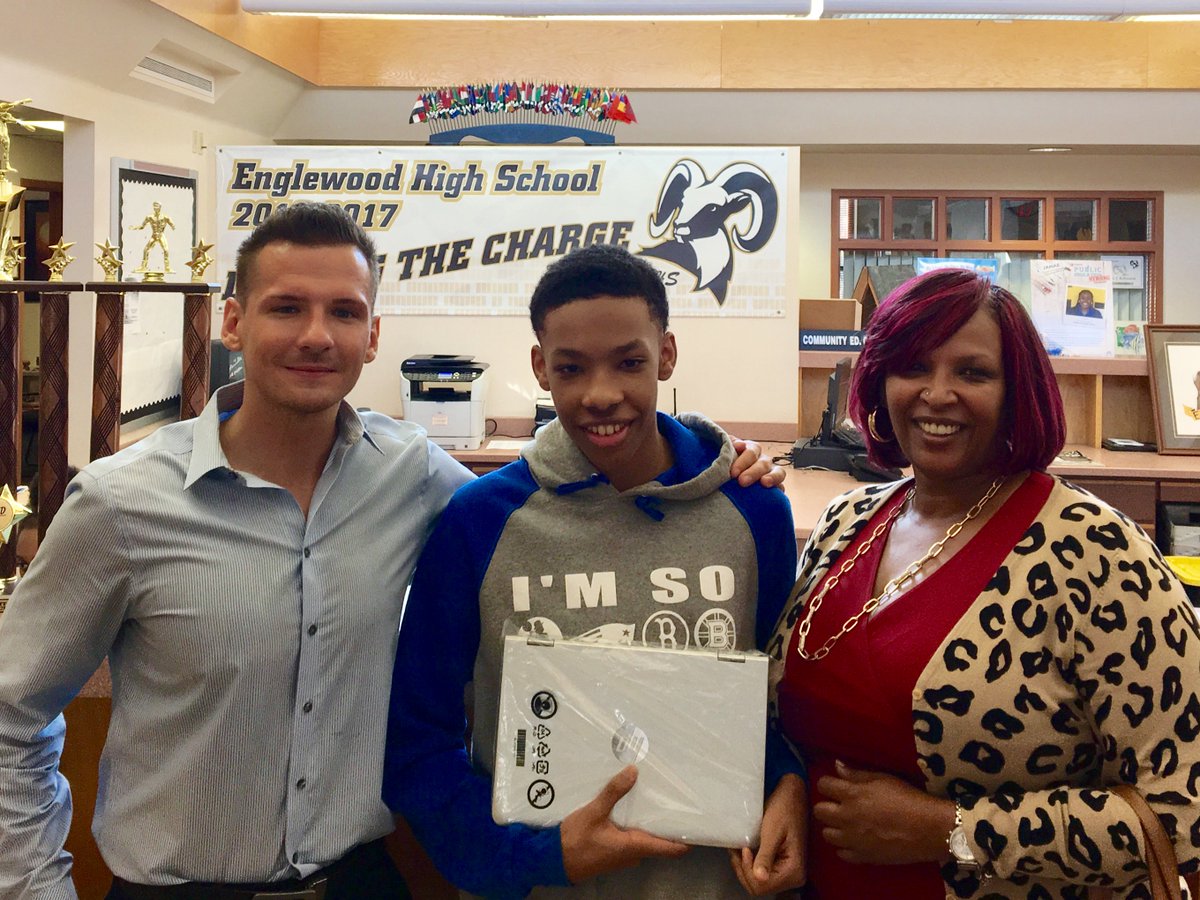 TakeStockDuval's tweet photo. Congratulations to Jalen Winborne (pictured here with his mom and his mentor Brian Chojnacki)! He won the drawing for a new computer. https://t.co/gENyk3iBWu