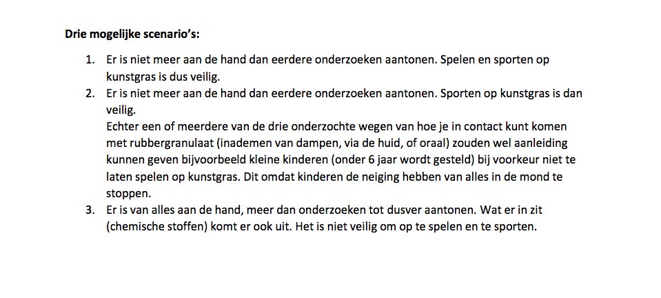 Roelof_Bosma's tweet photo. #VWS, #I&M, #ILT, #GGD, #VACO, #KNVB, #BSNC, #VSG, #RecyBEM en #NVWA zien dit als drie scenario's na #RIVM-onderzoek #rubberganulaat. https://t.co/pljs2LsWI7