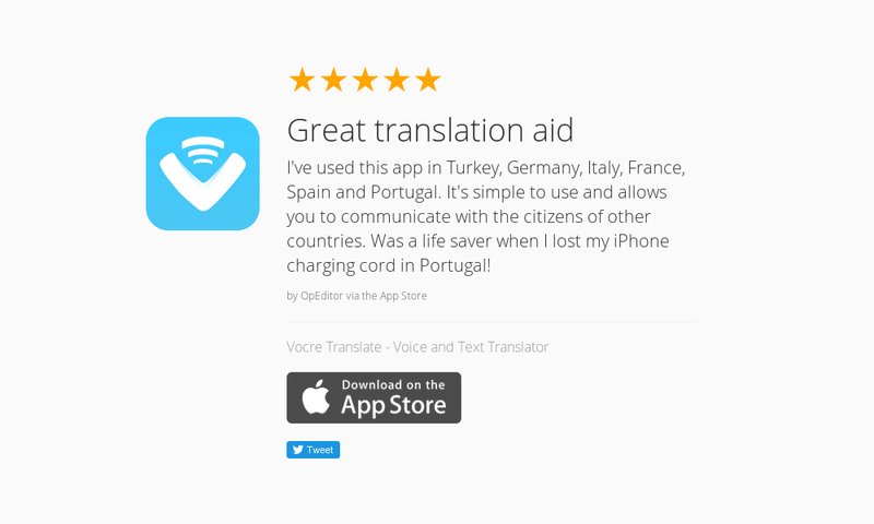 vocre's tweet photo. 5 Star Review: "Great translation aid: I've used this app in Turkey, Germany, Italy, Franc…" https://t.co/aiENUmtIE9 https://t.co/jJifvDNoZ7