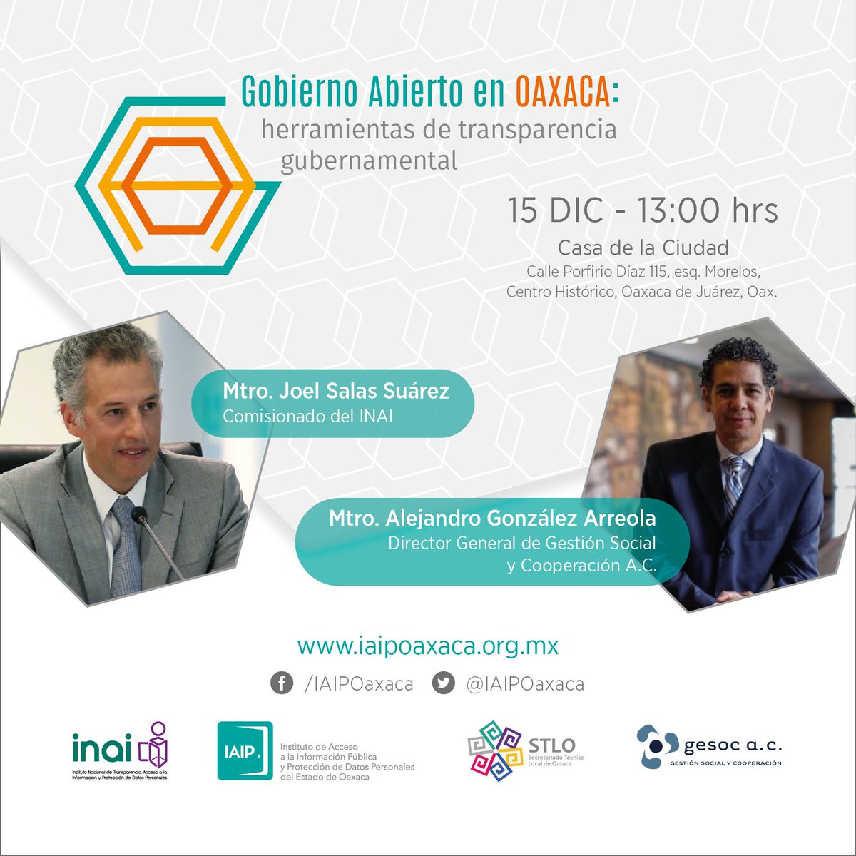 OGAIP_Oaxaca's tweet photo. Este 15 de diciembre, @joelsas nos acompaña en el evento Gobierno Abierto: herramientas de transparencia gubernamental. No faltes #Oaxaca. https://t.co/lLldAwPm0l