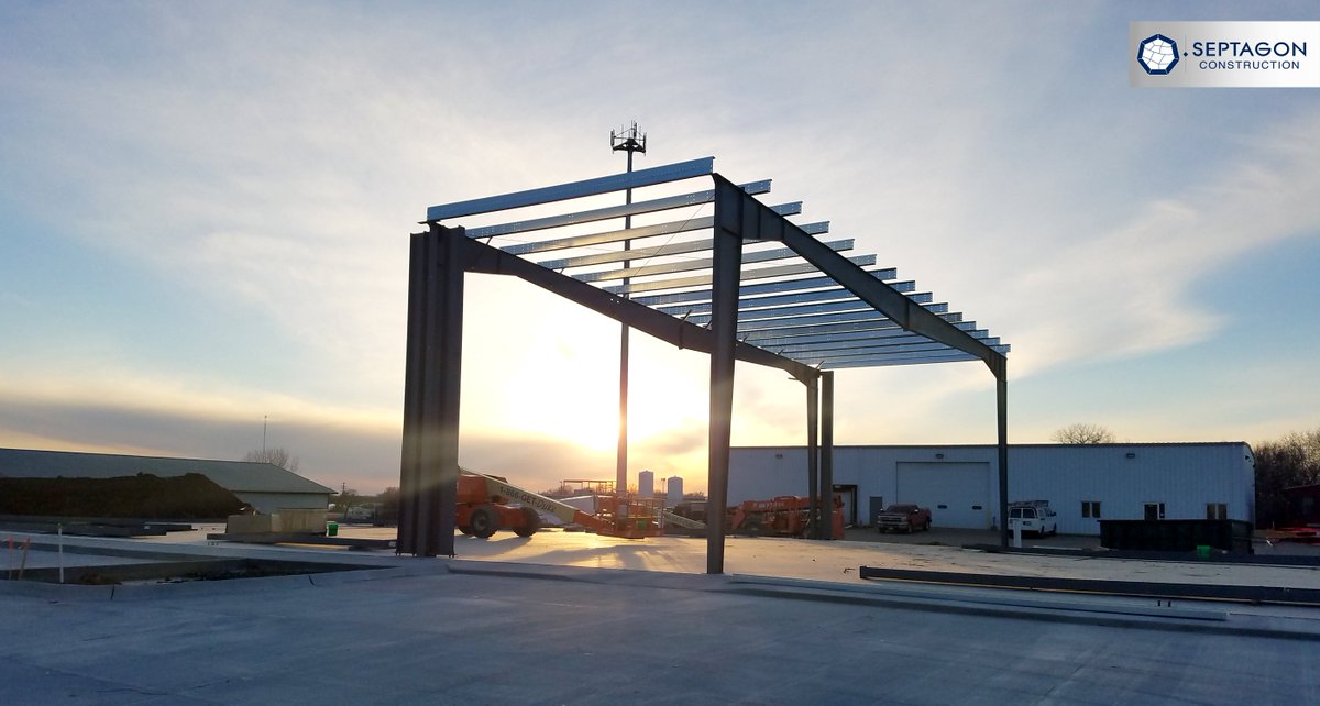 Septagon's tweet photo. This photo shows day one of standing steel at DS &amp; PS, LLC in Des Moines, Iowa. The @Septagon -Grimes team is doing some great work! https://t.co/QL1RGYfUQ8