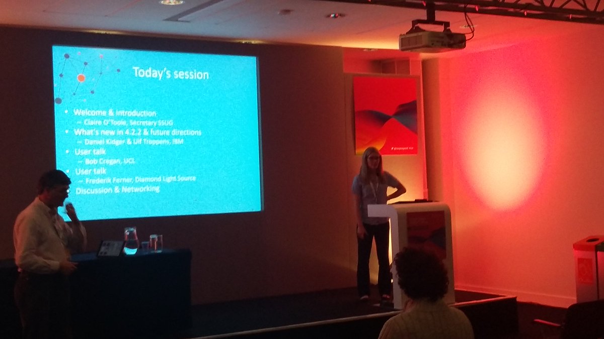 StorageUlf's tweet photo. @Claire_S_Robbo  opening the last #IBM #SpectrumScale User Group Meeting for 2016 at #CIUK. #SSUG16 https://t.co/HTBxVxUa8B