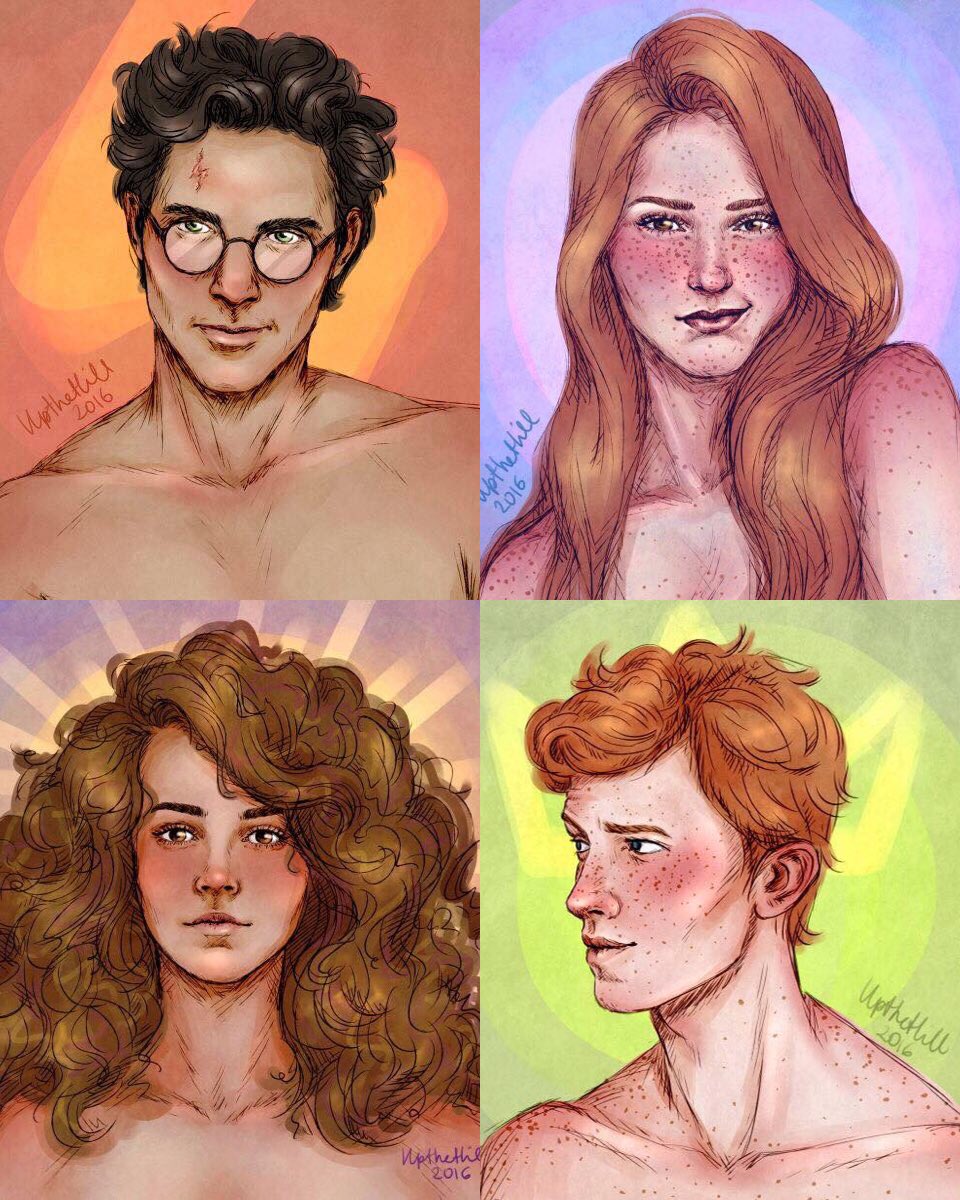 potterish's tweet photo. Retratos incríveis de Harry, Gina, Hermione e Rony, via upthehillart.tumblr. https://t.co/51ddHRCkjQ