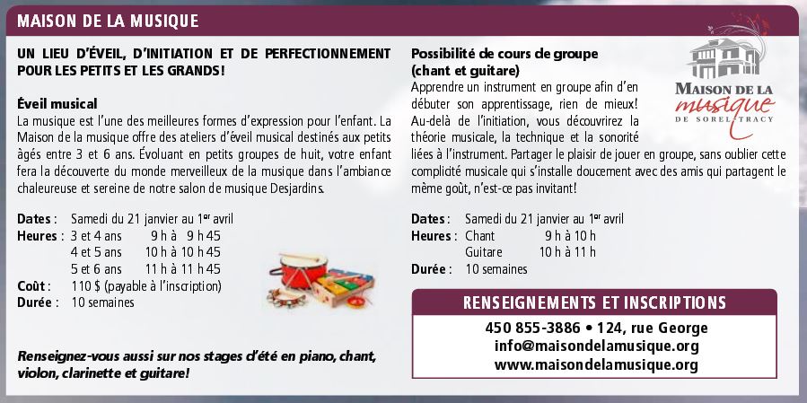 MaisonMusiqueST's tweet photo. Période d'inscription débutée. Faites vite les places sont limitées! Nous sommes impatients d'enseigner à vos tout-petits https://t.co/CFYAXiT4Ad