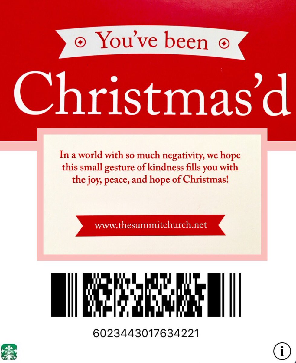 Ready for some #the12days fun?  Go get some Starbucks on us.  Card is loaded.  Just have the cashier scan. Have a blessed day! @TheSummitOR