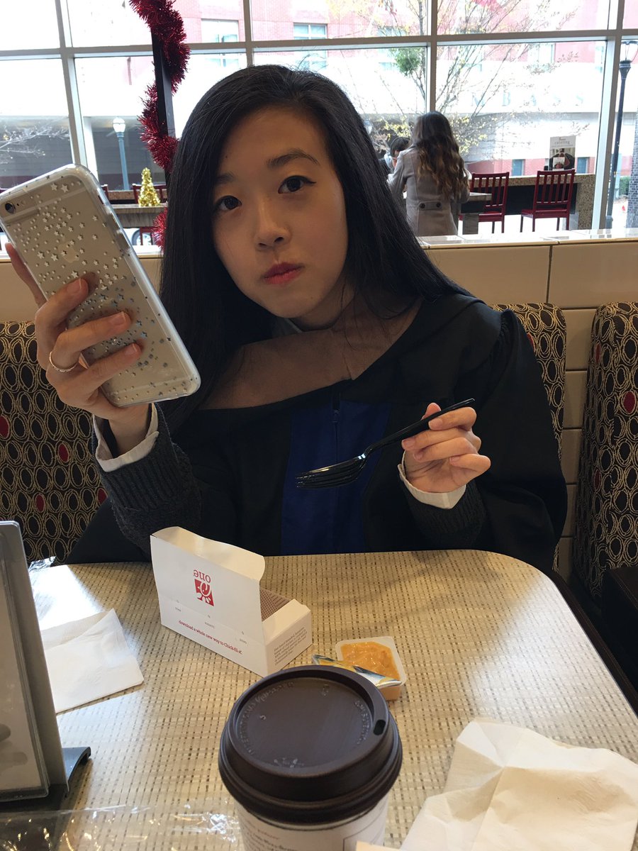 mikrehtse's tweet photo. Sitting at @ChickfilA eating nuggets before @GeorgiaStateU graduation with @skimchi11 #finallydone #nomoregradschool #mba https://t.co/OBnoL9Pymi