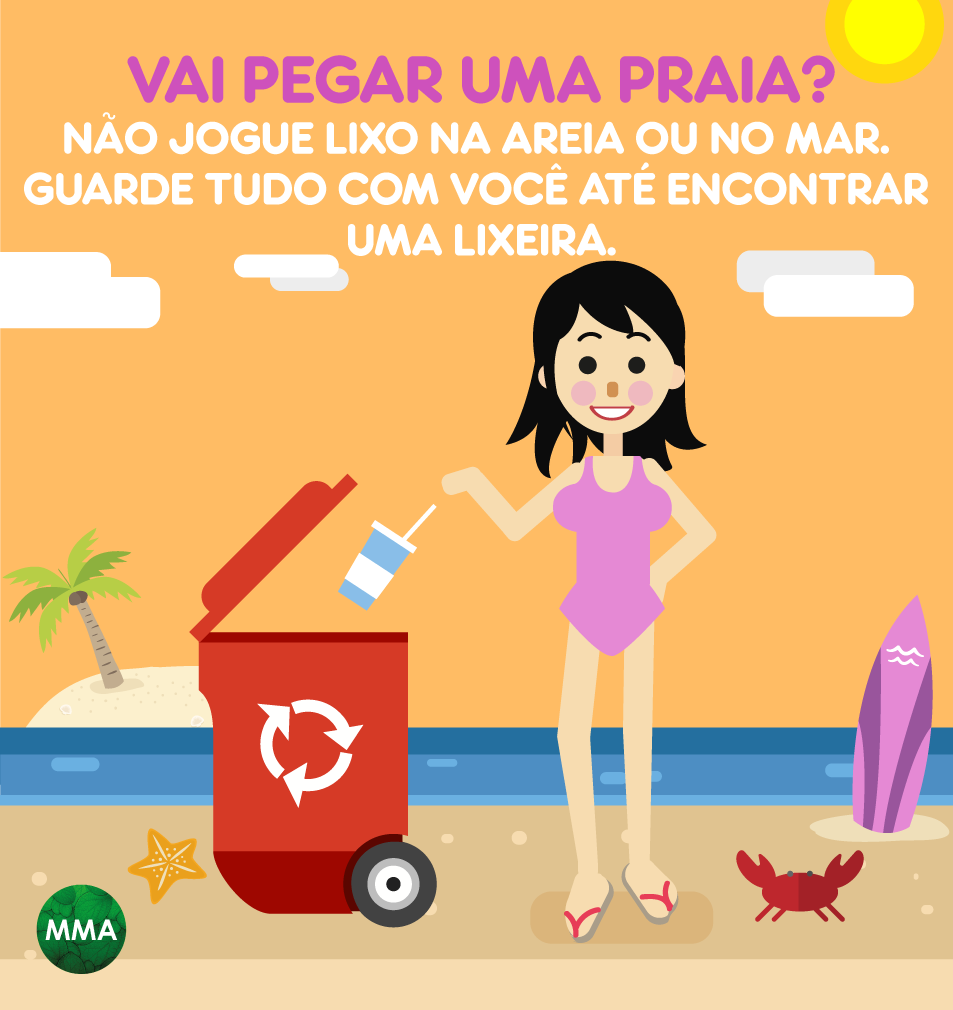 Todos nós produzimos mtos resíduos quando estamos na praia. Guarde td com vc até encontrar a #lixeira + próxima. Lugar de #lixo é na lixeira